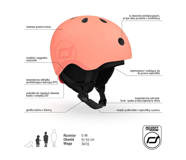 Scoot & Ride Kask Ochronny z ocieplaczem S-M dla dzieci 3+ Peach - 1472353 - zdjęcie 5